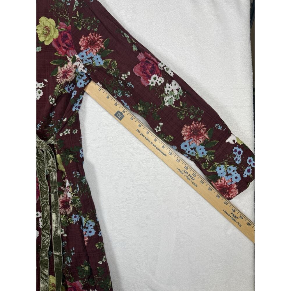 Ivy Jane Women’s Tunic Shirt Dress Sz S Burgundy Floral Ruffled Velvet Tie - Picture 11 of 12